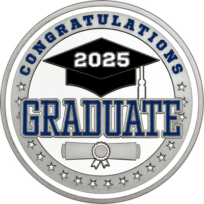 Navy Blue "Congratulations Graduate" with White 2025, Rim, Tassel & Ribbon